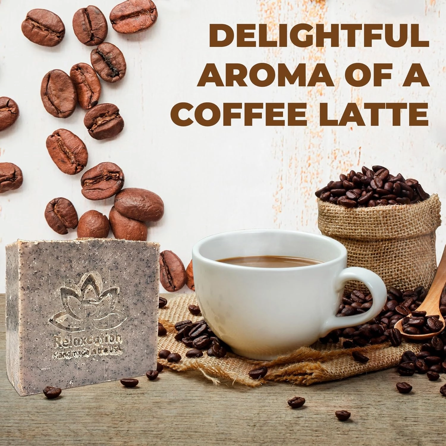100% Handmade Coffee Scrub Soap Bar with Fresh Ground Coffee and Cocoa Butter - Cold Process Soap with Latte Aroma Oil - Good Scrubbing Effect - Perfect for Body Exfoliating and Moisturizing (3 bars)
