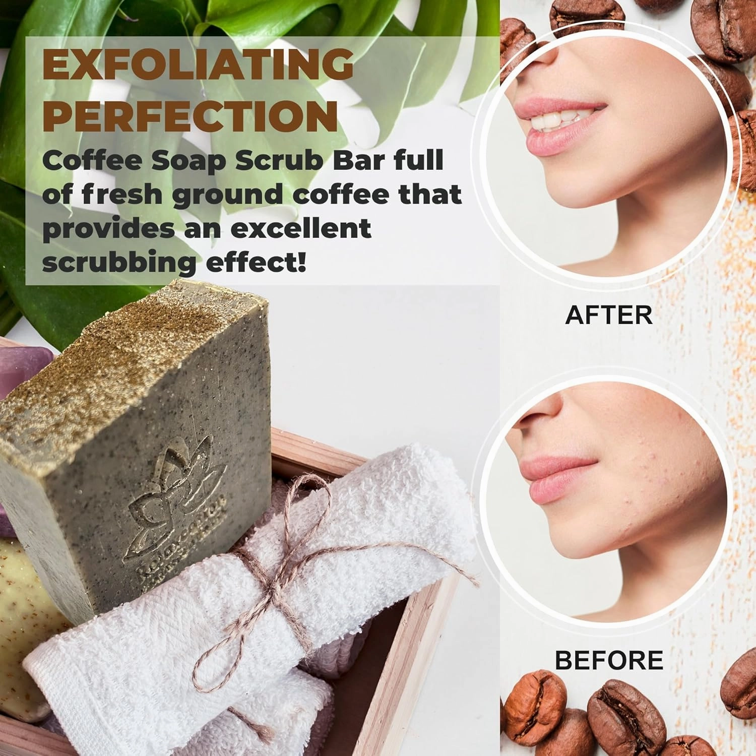 100% Handmade Coffee Scrub Soap Bar with Fresh Ground Coffee and Cocoa Butter - Cold Process Soap with Latte Aroma Oil - Good Scrubbing Effect - Perfect for Body Exfoliating and Moisturizing (3 bars)