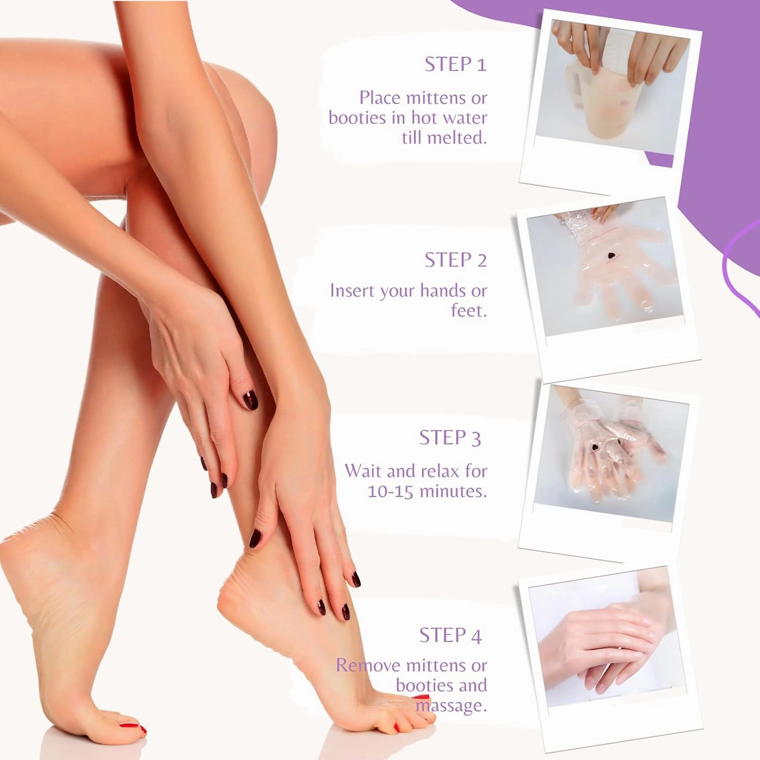 10-Minute Paraffin Hand & Foot Treatments, Self Contained Paraffin Wax Gloves and Booties Set for Intensive Hydration At Home (Lavender)