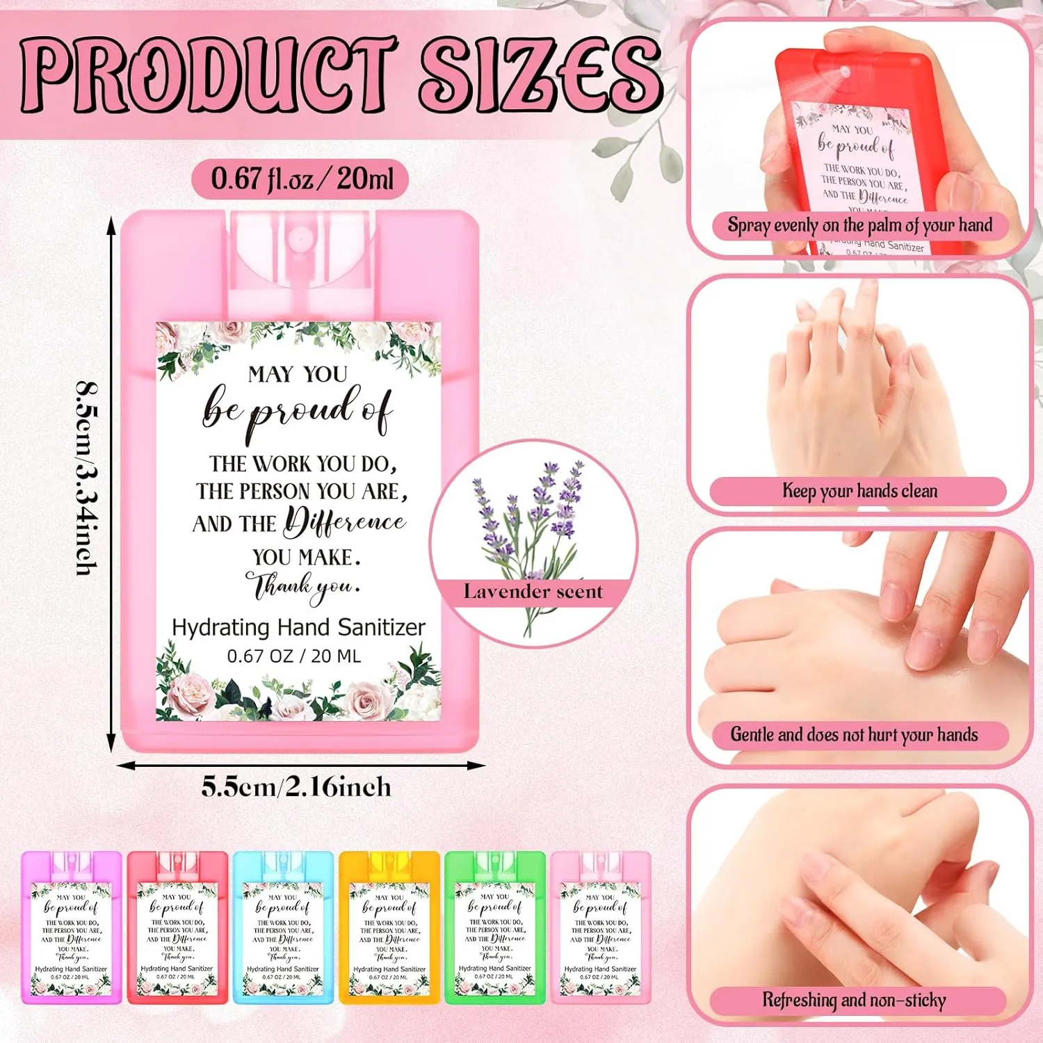24 Pcs Thank You Hand Sanitizer Spray Mini Travel Size Hydrating Hand Sanitizer Mist Appreciation Gift for Coworker Employees Staff End of the Year Summer Outdoor Gift Travel Favor