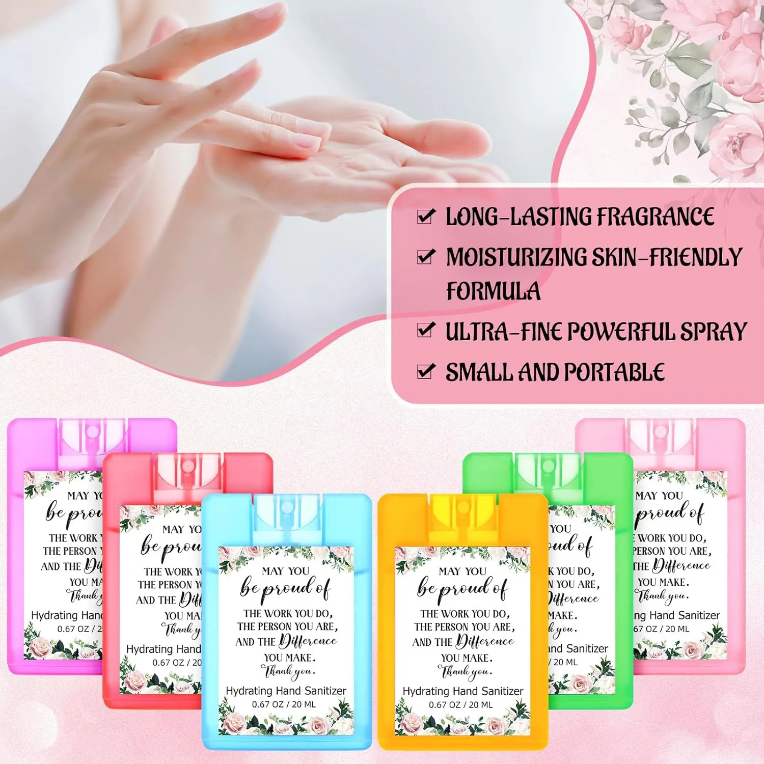 24 Pcs Thank You Hand Sanitizer Spray Mini Travel Size Hydrating Hand Sanitizer Mist Appreciation Gift for Coworker Employees Staff End of the Year Summer Outdoor Gift Travel Favor