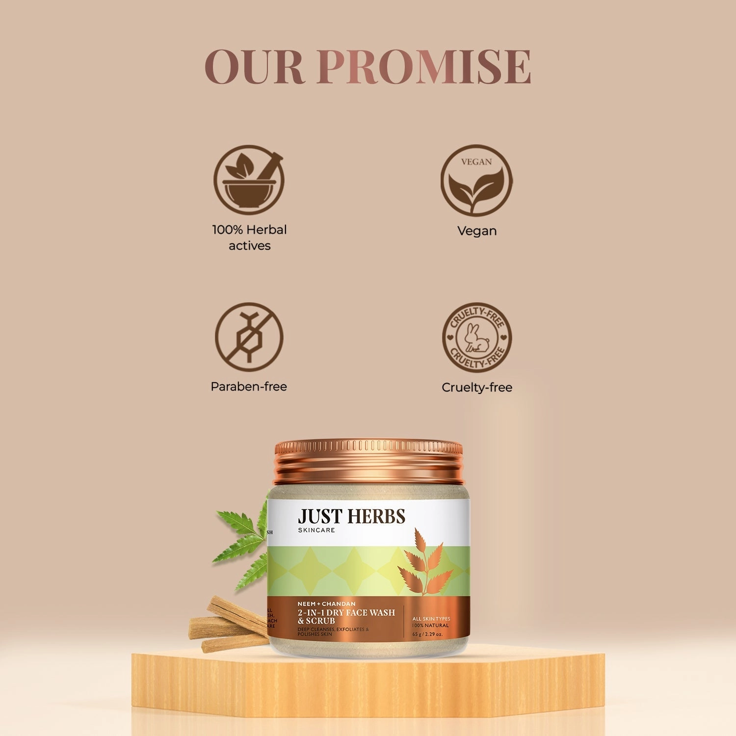 2 In 1 Dry Face Wash & Scrub with Neem and Chandan 65 g