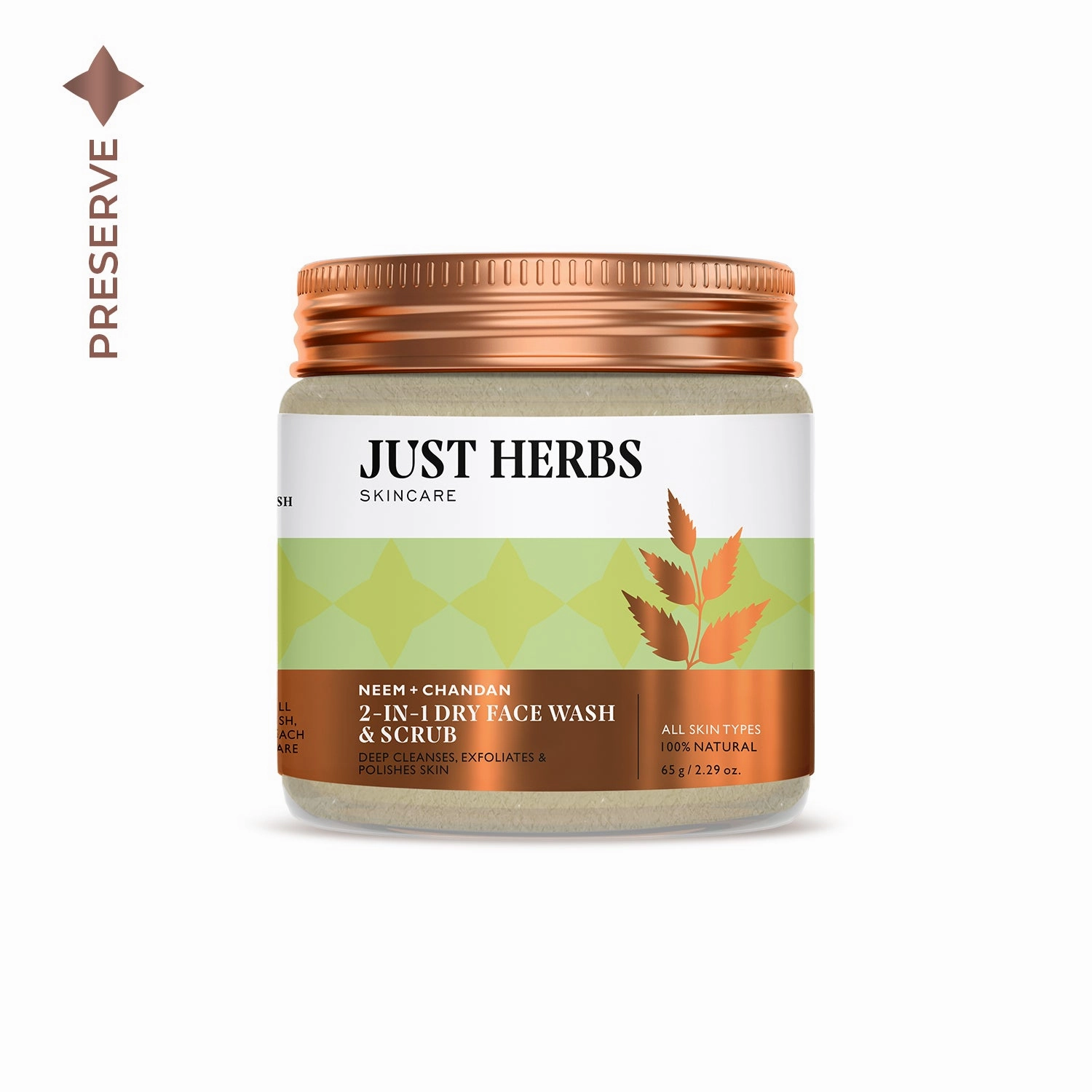 2 In 1 Dry Face Wash & Scrub with Neem and Chandan - Just Herbs