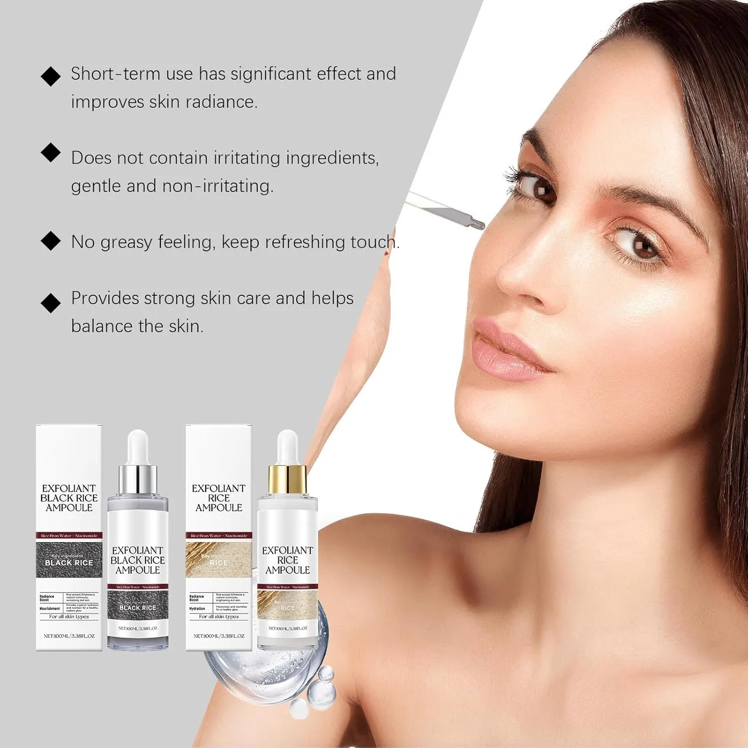 2Pcs Black and White Rice Exfoliant, Rice Ampoule Duo White Rice Ampoule Black Rice Exfoliating Peeling Solution, Moisturizing & Pore Minimizer for Face (Black Rice Brightening Ex)