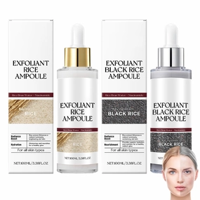 2pcs Black and White Rice Exfoliant, Rice Ampoule Duo White and Black Rice Exfoliating Face Peeling Solution, Moisturizing & Pore Minimizer for Face (Black & White, 100ml)