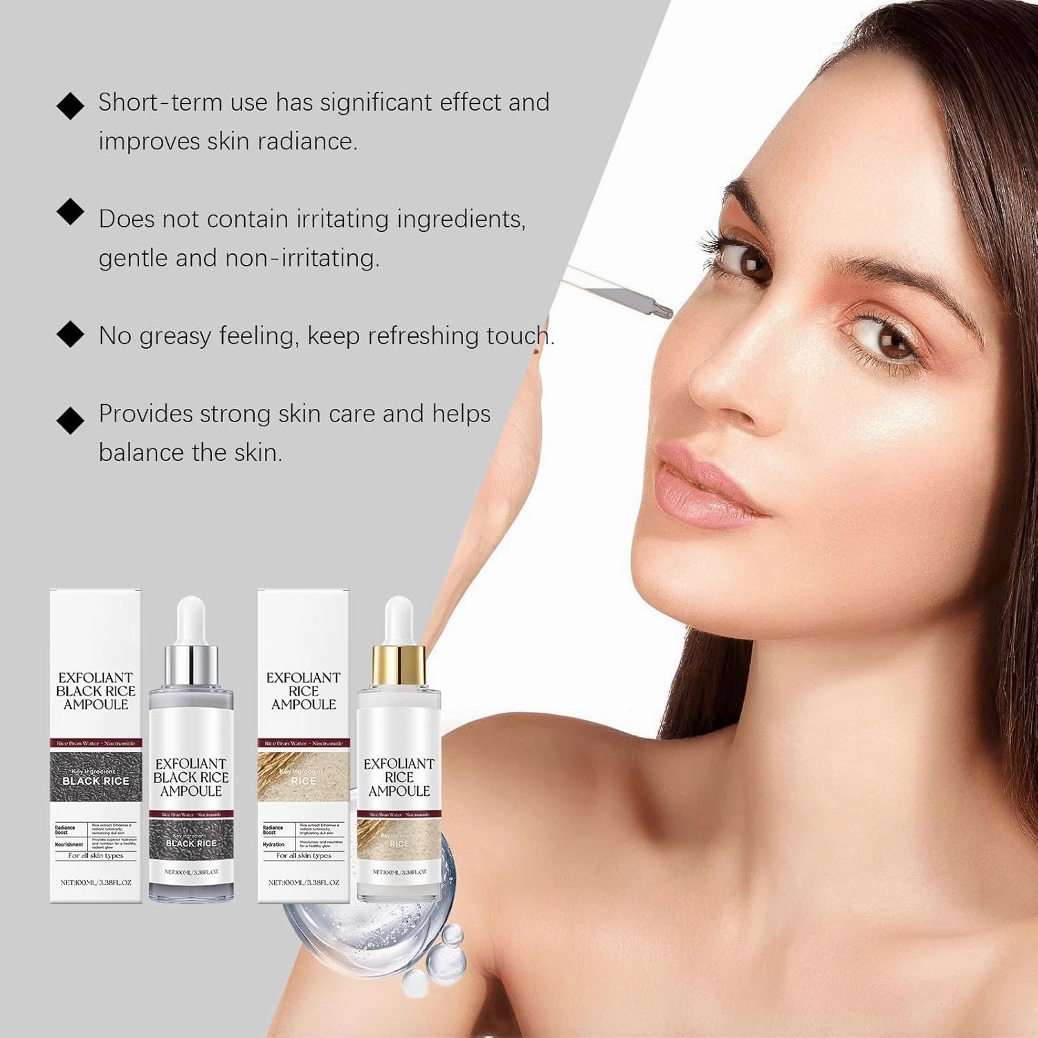 2Pcs Black and White Rice Exfoliant, Rice Ampoule Duo White Rice Ampoule Black Rice Exfoliating Peeling Solution, Moisturizing & Pore Minimizer for Face (Rice Moisturizing Exfoliant)