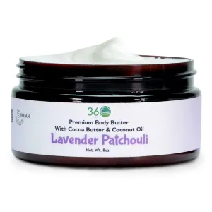 360Feel Lavender Patchouli Body Butter - Nourishing and Hydrating Shea Body Butter with a Gentle Formula - Handmade with Essential Oils - Creamy Formula for Daily Use - Zero Harsh Additives - 8 Ounce