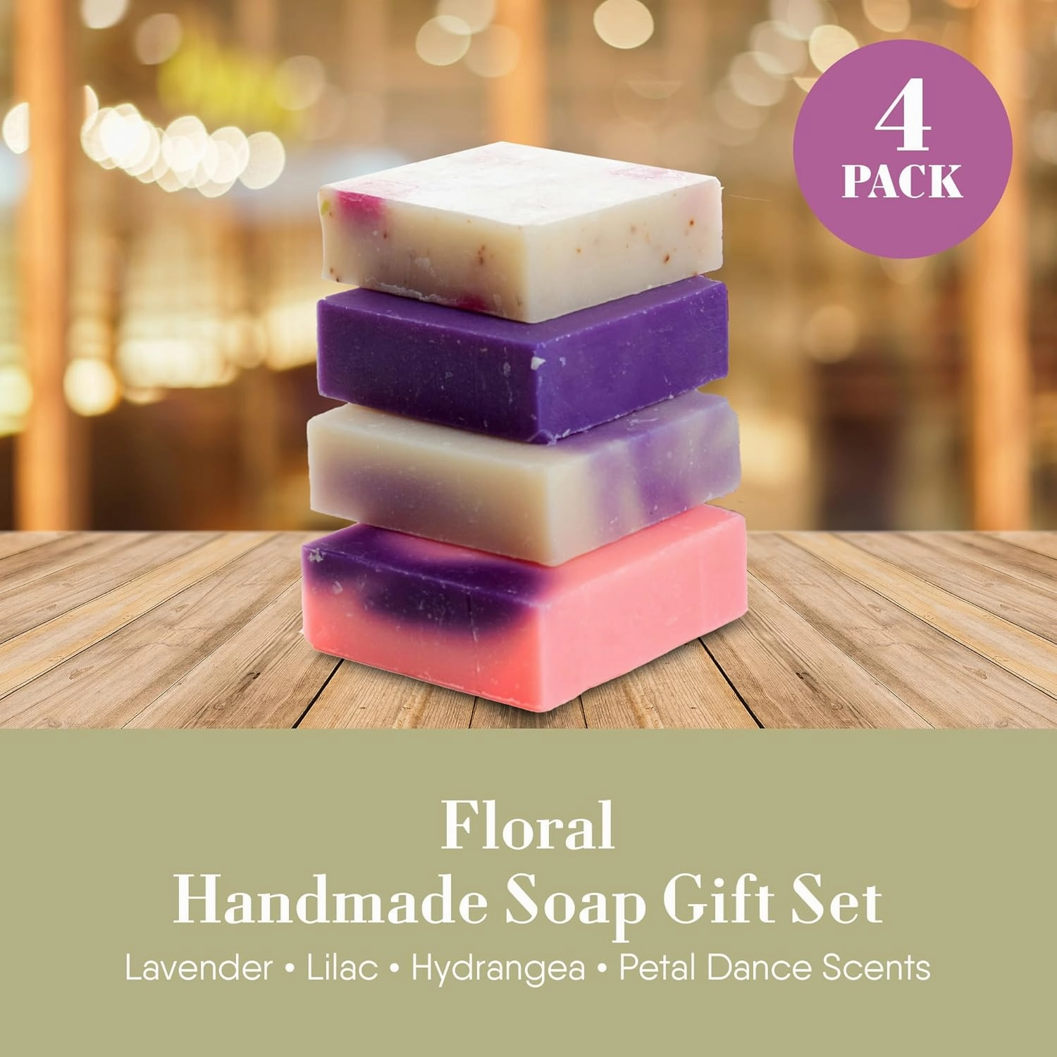 360Feel Floral Handmade Soap Gift Set - Nourishing and Hydrating Bar Soaps - Infused with Four Elegant Scents - Lavender, Lilac, Hydrangea, and Petal Dance Scents - Suitable Gift - Set of 4