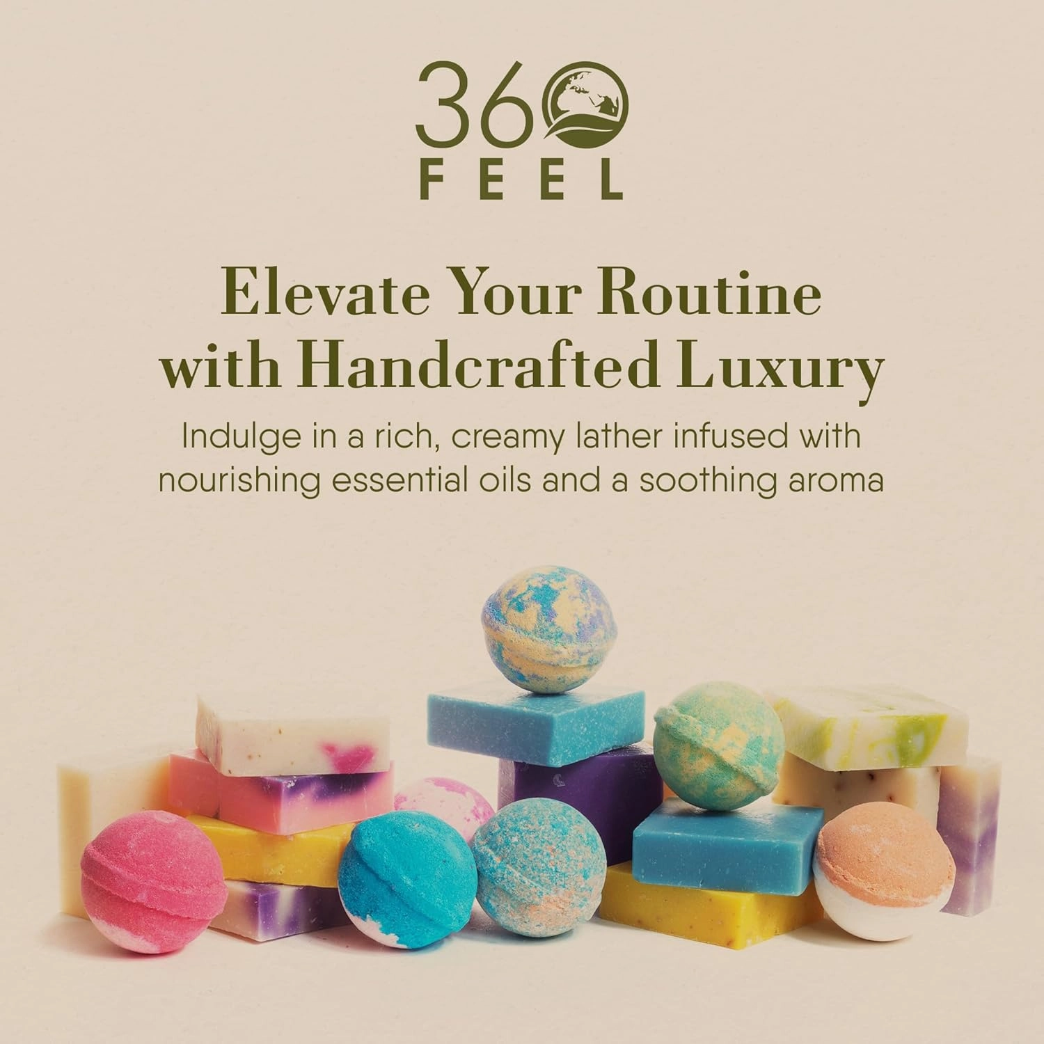 360Feel Floral Handmade Soap Gift Set - Nourishing and Hydrating Bar Soaps - Infused with Four Elegant Scents - Lavender, Lilac, Hydrangea, and Petal Dance Scents - Suitable Gift - Set of 4