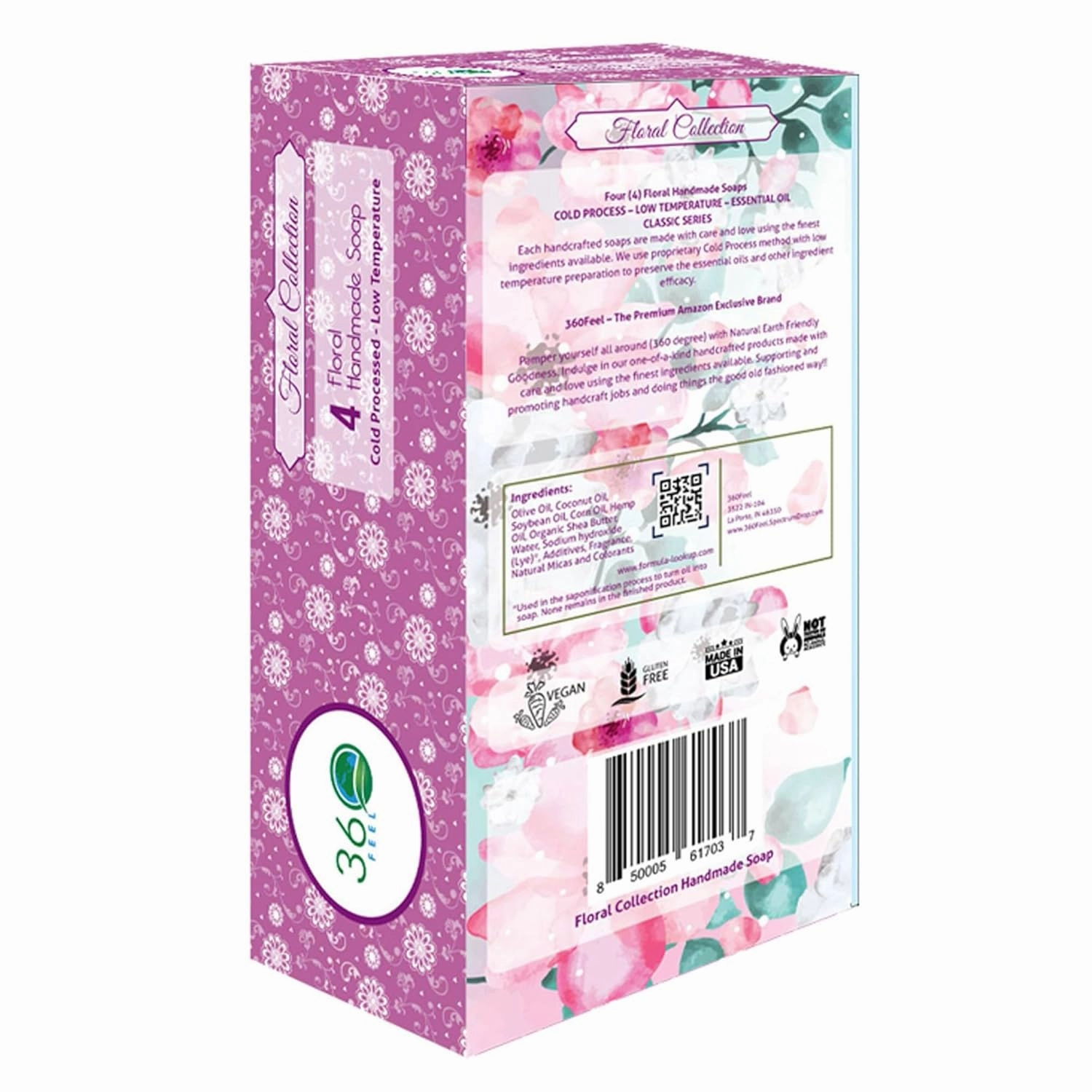 360Feel Floral Handmade Soap Gift Set - Nourishing and Hydrating Bar Soaps - Infused with Four Elegant Scents - Lavender, Lilac, Hydrangea, and Petal Dance Scents - Suitable Gift - Set of 4