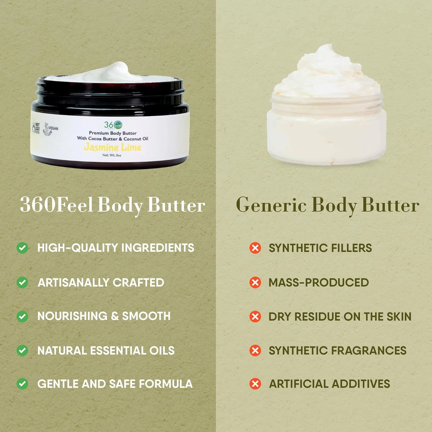 360Feel Jasmine Lime Body Butter - Nourishing and Hydrating Shea Body Butter with a Gentle Formula - Handmade with Essential Oils - Creamy Formula for Daily Use - Zero Harsh Additives - 8 Ounce