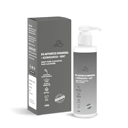 5% Activated Charcoal Face Wash with Mint | Deep Pore Cleansing Face Cleanser | For Oily, Combination & Acne Prone Skin | 100ml