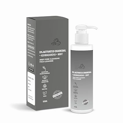 5% Activated Charcoal Face Wash with Mint | Deep Pore Cleansing Face Cleanser | For Oily, Combination & Acne Prone Skin | 100ml