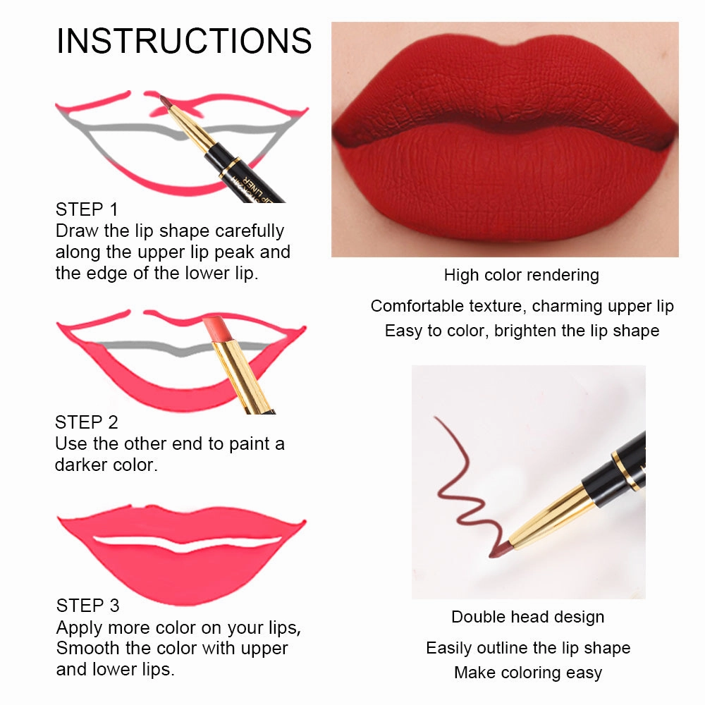 6Pcs Lip Liner and Lipstick Set,DNM Double Head Matte Mat Lipstick 24H & Lip Liner 2 in 1 Makeup Set for Black Women Waterproof Long Lasting 24 Hours Dark Red Lipstick Matte Gift Kit with Lipliner 02