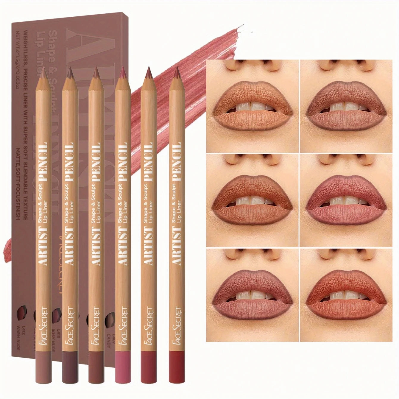 6Pcs Lipliner Set Lip Liner Set Waterproof Long-Lasting Matte Lipstick with Natural Finish Easy to Apply Makeup