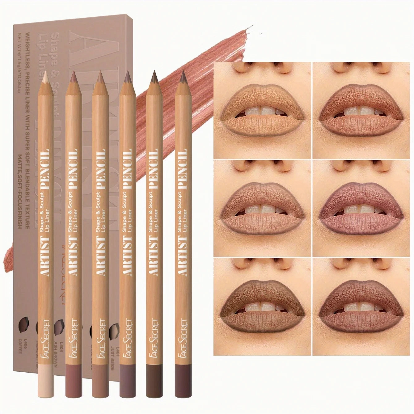 6Pcs Lipliner Set Lip Liner Set Waterproof Long-Lasting Matte Lipstick with Natural Finish Easy to Apply Makeup