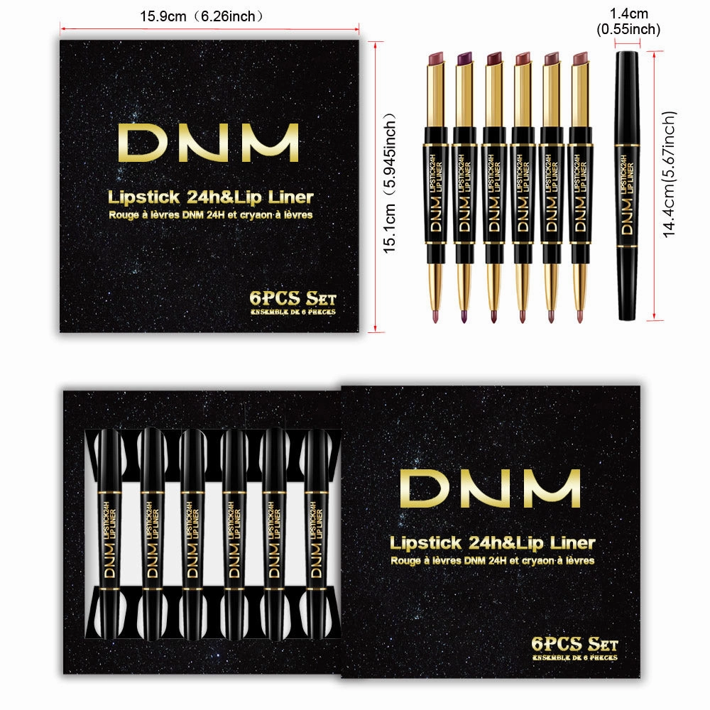 6Pcs Matte Lipstick & Lip Liner 2 in 1 Set, Waterproof Long Lasting Dark Red Mat Lipstick Gift Set with Matching Lipliner Pens