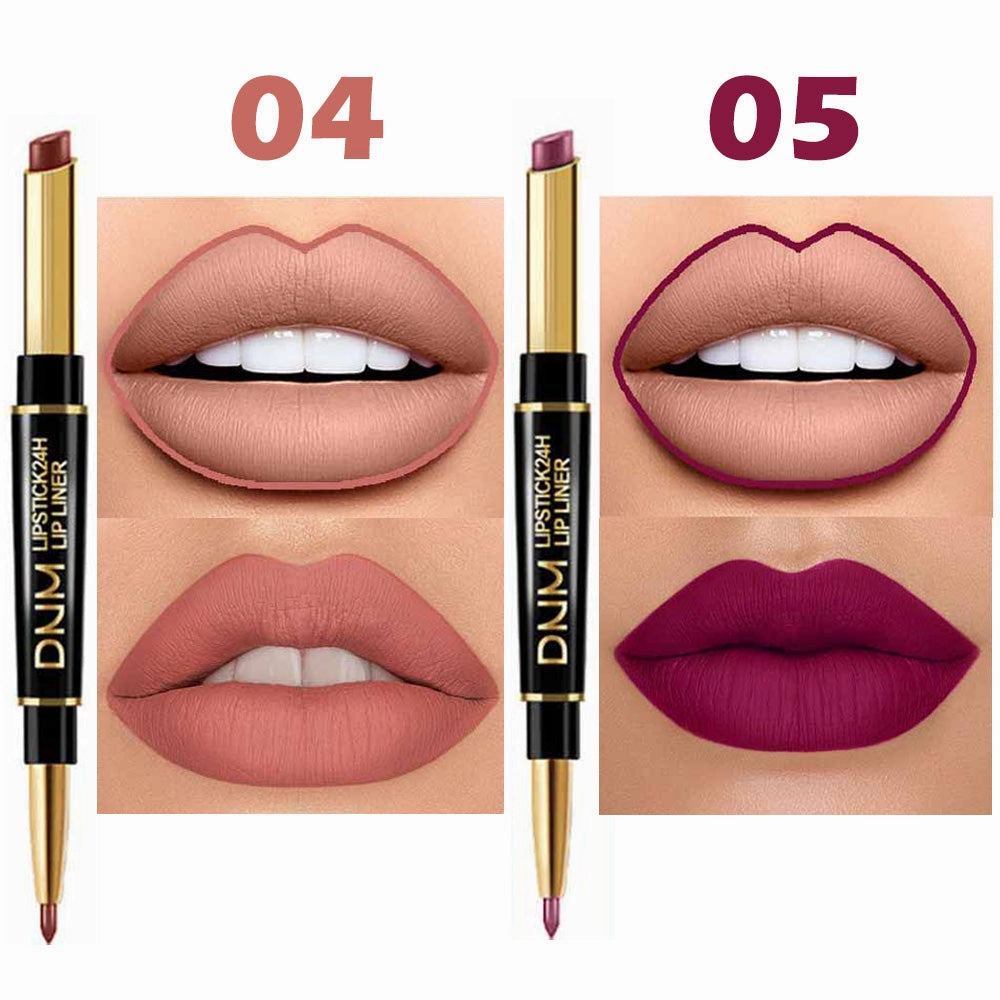 6Pcs Matte Lipstick & Lip Liner 2 in 1 Set, Waterproof Long Lasting Dark Red Mat Lipstick Gift Set with Matching Lipliner Pens
