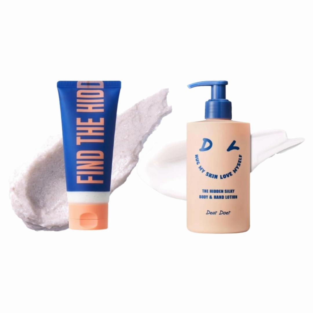 [Dear Doer] The Hidden Body Scrub & Wash - Moisturizing 2-in-1 Scrub Cleanser with Andes Salt, 3.38 fl oz(100ml)/The Hidden Silky Body & Hand Lotion