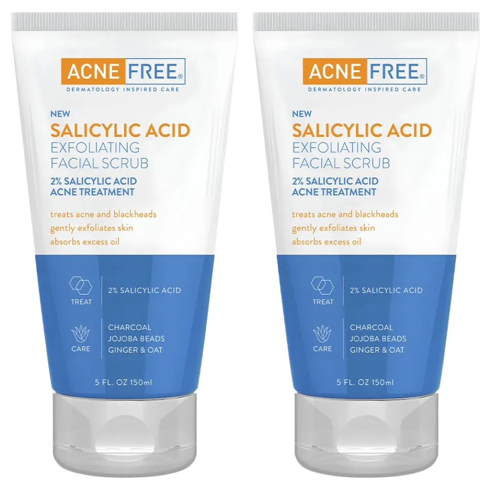 AcneFree Blackhead Removing Exfoliating Face Scrub with 2% Salicylic Acid and Charcoal Jojoba, 5 Ounce - Pack of 2