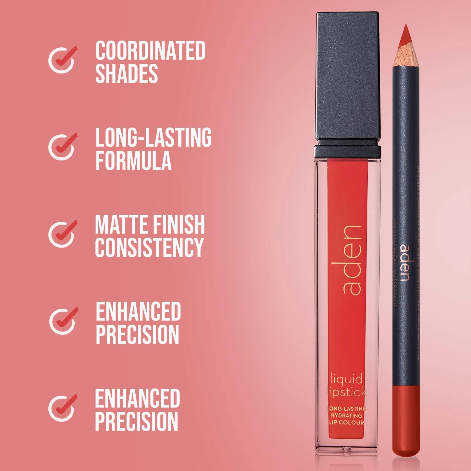 aden Liquid Lipstick Lipliner Pencil SET long duration with hydration matte finish 7ML. MADE IN ITALY (08 Tulip)…