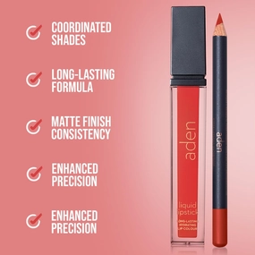 aden Liquid Lipstick Lipliner Pencil SET long duration with hydration matte finish 7ML. MADE IN ITALY (08 Tulip)…
