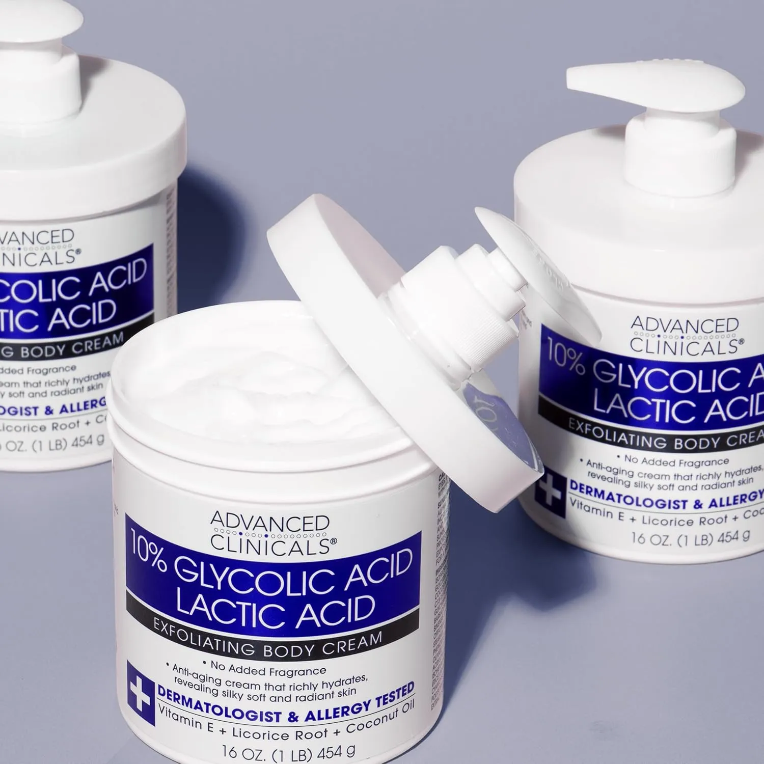 Advanced Clinicals 10% Glycolic Acid   Lactic Acid Lotion Exfoliant Moisturizing Cream With Hyaluronic Acid Moisturizer | AHA Exfoliating Body Cream Improves Look Of Uneven Rough Skin Texture, 16 Oz