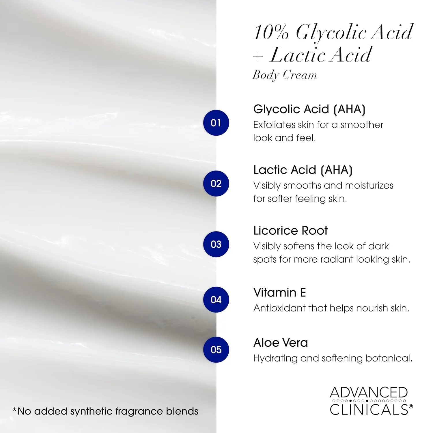 Advanced Clinicals 10% Glycolic Acid   Lactic Acid Lotion Exfoliant Moisturizing Cream With Hyaluronic Acid Moisturizer | AHA Exfoliating Body Cream Improves Look Of Uneven Rough Skin Texture, 16 Oz