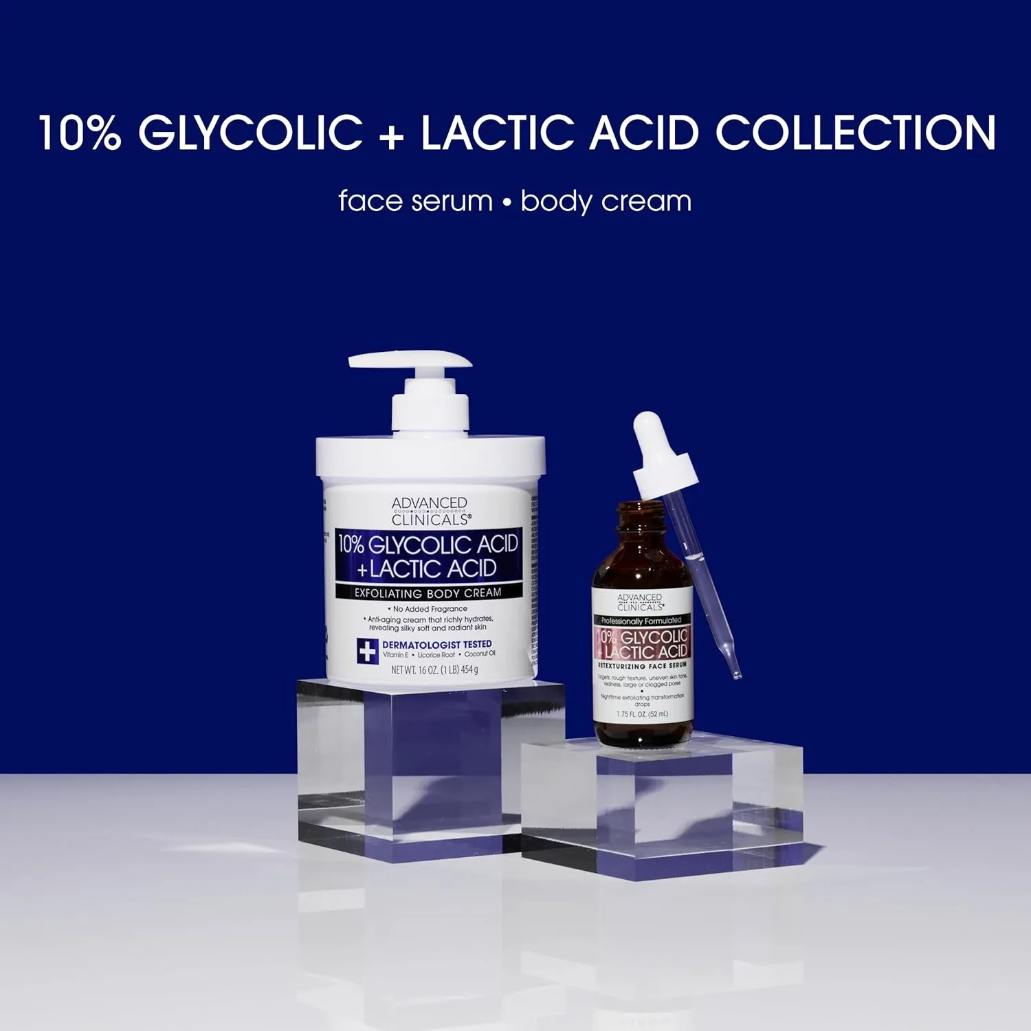 Advanced Clinicals 10% Glycolic Acid   Lactic Acid Lotion Exfoliant Moisturizing Cream With Hyaluronic Acid Moisturizer | AHA Exfoliating Body Cream Improves Look Of Uneven Rough Skin Texture, 16 Oz