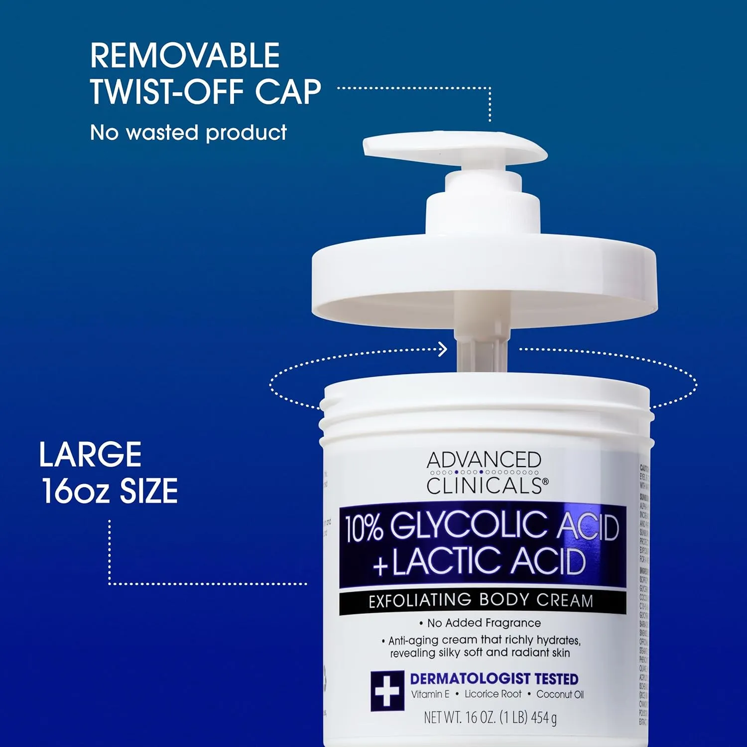 Advanced Clinicals 10% Glycolic Acid   Lactic Acid Lotion Exfoliant Moisturizing Cream With Hyaluronic Acid Moisturizer | AHA Exfoliating Body Cream Improves Look Of Uneven Rough Skin Texture, 16 Oz