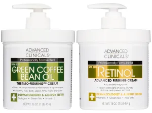 Advanced Clinicals Retinol Body Cream   Green Coffee Bean Oil Thermo - Firming Body Lotion 2pc Skincare Set For Women & Men | Body & Face Moisturizer Set Helps Improves Appearance Of Crepey Skin, 2PC