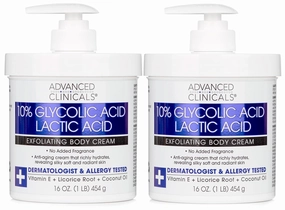 Advanced Clinicals 10% Glycolic Acid   Lactic Acid Lotion Exfoliant Moisturizing Cream With Hyaluronic Acid Moisturizer | AHA Exfoliating Body Cream Improves Look Of Uneven Rough Skin Texture, 2-Pack
