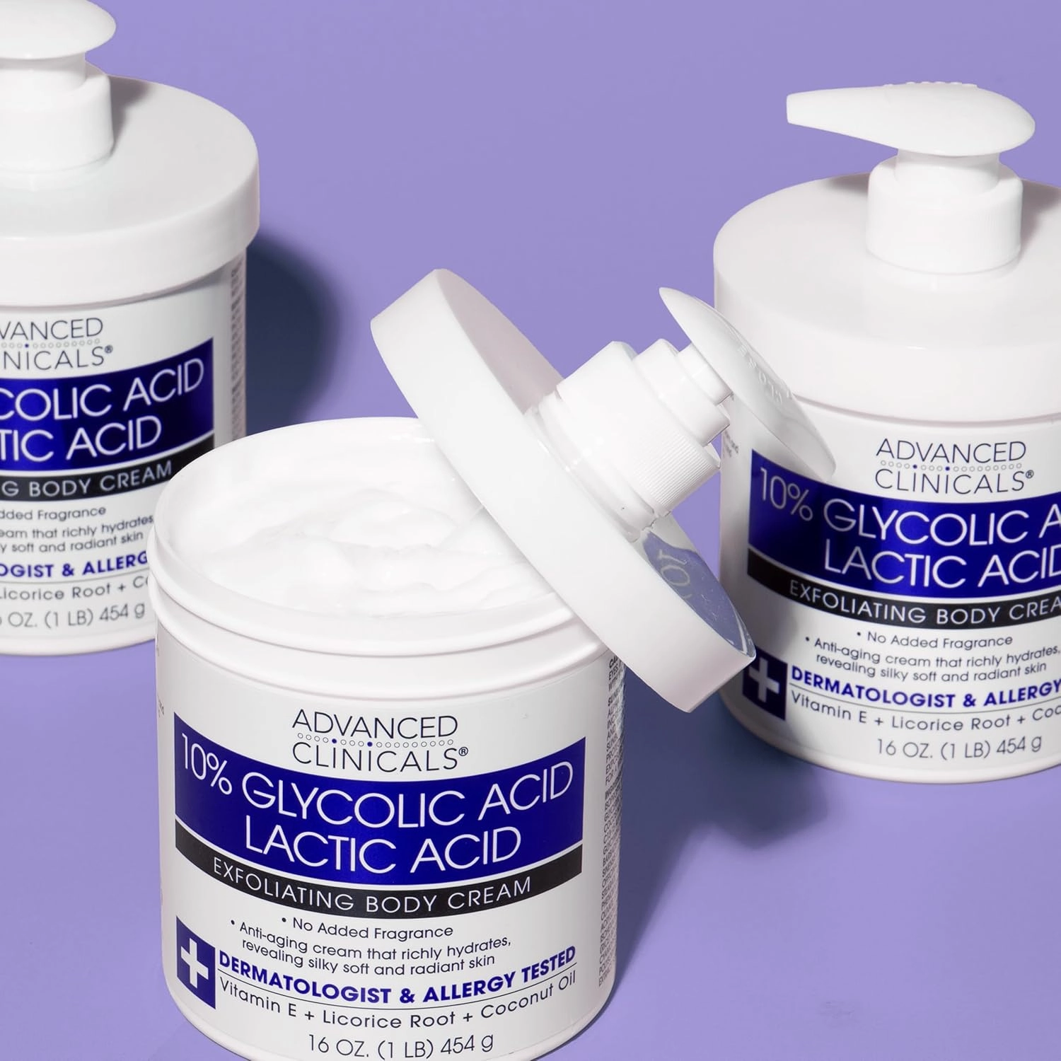 Advanced Clinicals 10% Glycolic Acid   Lactic Acid Lotion Exfoliant Moisturizing Cream With Hyaluronic Acid Moisturizer | AHA Exfoliating Body Cream Improves Look Of Uneven Rough Skin Texture, 2-Pack