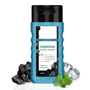 Aero Charcoal Body Wash for Men | with 5% Niacinamide, Activated Charcoal, & Menthol | Deep Cleansing, Detoxifying & Exfoliating Showering Gel | Paraben Free, Soap Free | 275ml