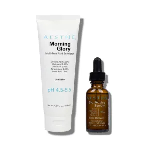 Aesthe Morning Glory Multi-Acid Exfoliant - Facial Scrub with 5 AHAs   Aesthe Bio Serum for Face and Neck Bundle