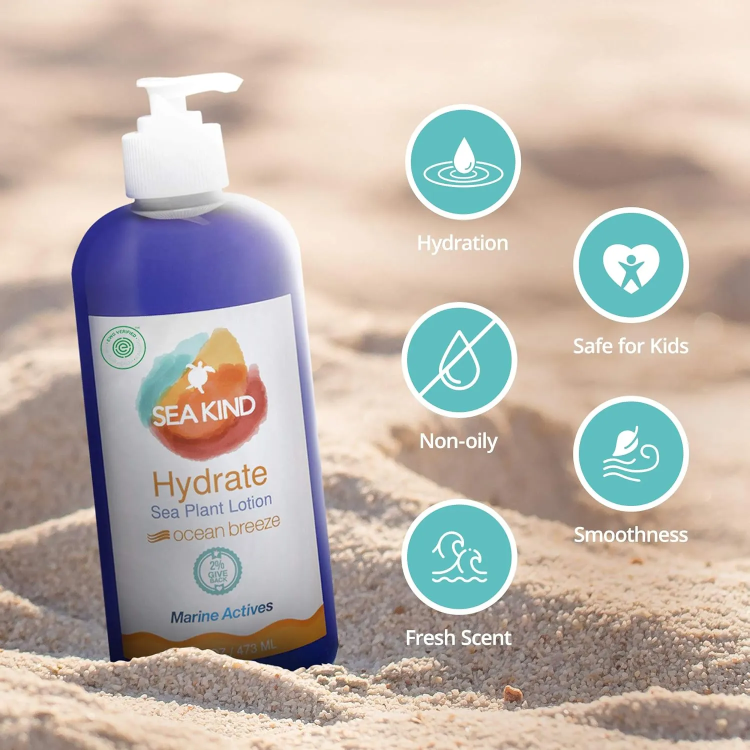 All Natural Hydrate Ocean Breeze Sea Plant Hand and Body Lotion for Women and Men, Essential Oil Scent, 16 Fl Oz, Non Comedogenic, Vegan Moisturizer for Dry and Sensitive Skin, No Parabens