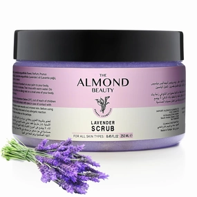 Almond Beauty Body Exfoliating Scrub – Lavender Body Exfoliator for All Skin Tpes – Hydrating Body Scrubs for Women Exfoliation – Minimizes Pores and Removes Dead Skin (Lavender)