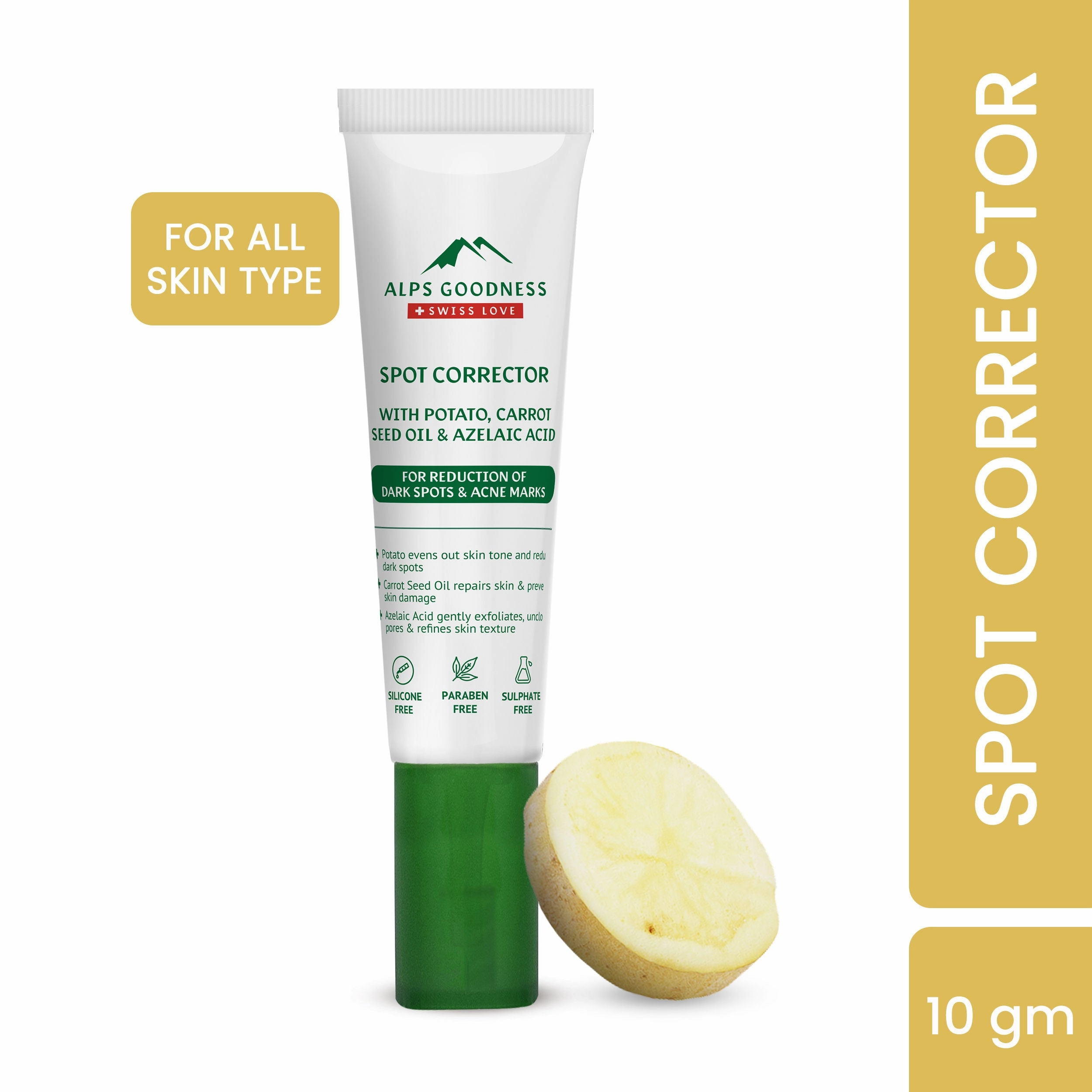 Alps Goodness Spot Corrector with Potato, Carrot Seed Oil & Azelaic Acid For Reduction of Dark Spots & Acne Marks (10 ml)| Azelaic Acid Gel| Azelaic Acid for Hyperpigmentation