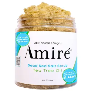 Amire Tea Tree Oil Exfoliating Body and Foot Scrub with Dead Sea Salt, Great for Acne, Dandruff, Stinky Feet, Infused with Argan Oil and Shea Butter to Moisturize