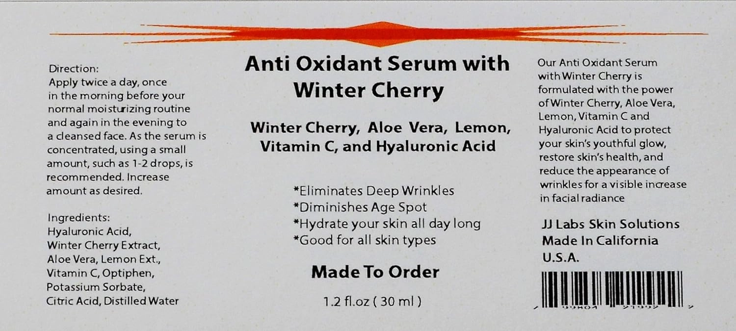 Antioxidant Serum with Winter Cherry, Aloe Vera, Lemon, Vitamin C & Hyaluronic Acid (1.2oz)