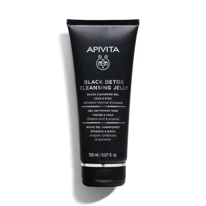 Apivita Black Detox Cleansing Jelly | Detoxifying Face & Eye Cleansing Gel with Activated Charcoal & Propolis, 150 mL / 5.07 oz