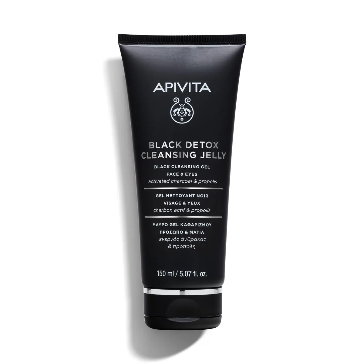 Apivita Black Detox Cleansing Jelly | Detoxifying Face & Eye Cleansing Gel with Activated Charcoal & Propolis, 150 mL / 5.07 oz