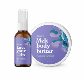ASUTRA Lavender Gift Set – 7 oz Magnesium Body Butter with Lavender, 2 oz Lavender Body Oil, Soothing and Hydrating Skincare with Aromatherapy