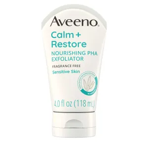 Aveeno Calm   Restore Nourishing PHA Facial Exfoliator Daily for Sensitive Skin, Fragrance-Free & Non-Abrasive Oat Formula to Gently Exfoliate & Cleanse Skin, Hypoallergenic, 4 fl. oz