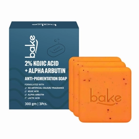 BA KE 2% Kojic Acid Scrub Treatment Soap (100 Gms Pack of 3) with Alpha Arbutin, Lactic Acid & Niacinamide | For Pigmentation, Dark Spots, Tan Removal, Underarms | Soap for Women & Men | 100g x 3