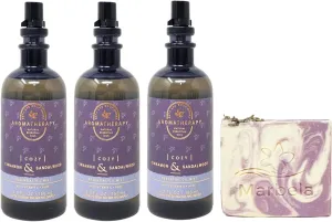 Bath & Body Works Aromatherapy Cozy Cinnamon & Sandalwood 3 Pack Essential Oil Mist with a Lavender Dream Soap - Full Size
