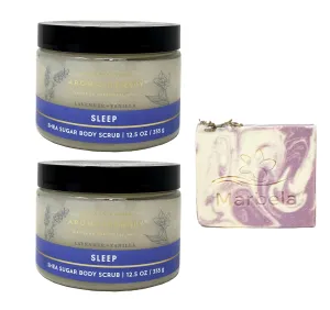 Bath & Body Works Aromatherapy Sleep Lavender   Vanilla 2 Pack Shea Sugar Body Scrub Set with a Lavender Dream Bar Soap - Full Size