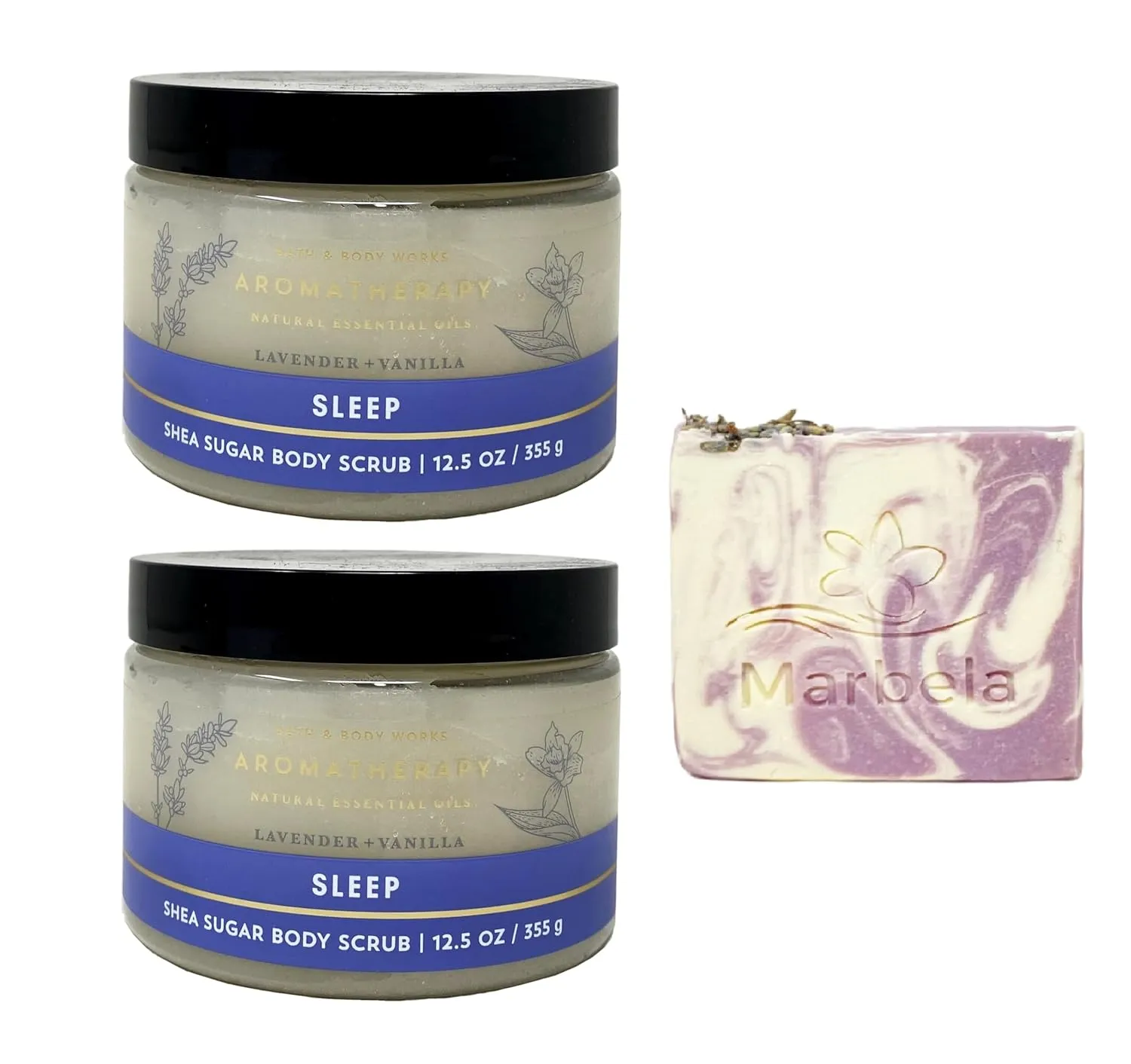 Bath & Body Works Aromatherapy Sleep Lavender   Vanilla 2 Pack Shea Sugar Body Scrub Set with a Lavender Dream Bar Soap - Full Size