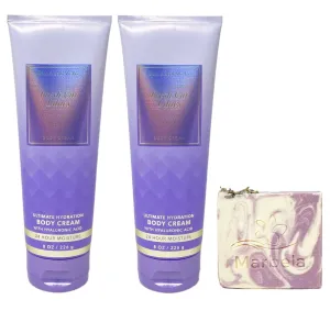Bath & Body Works Fresh Cut Lilacs 2 Pack Body Cream Bundle with a Lavender Dream Bar Soap - Full Size