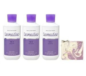 Bath & Body Works Lavender 3 Pack Body Wash Bundle with a Lavender Dream Bar Soap - Full Size